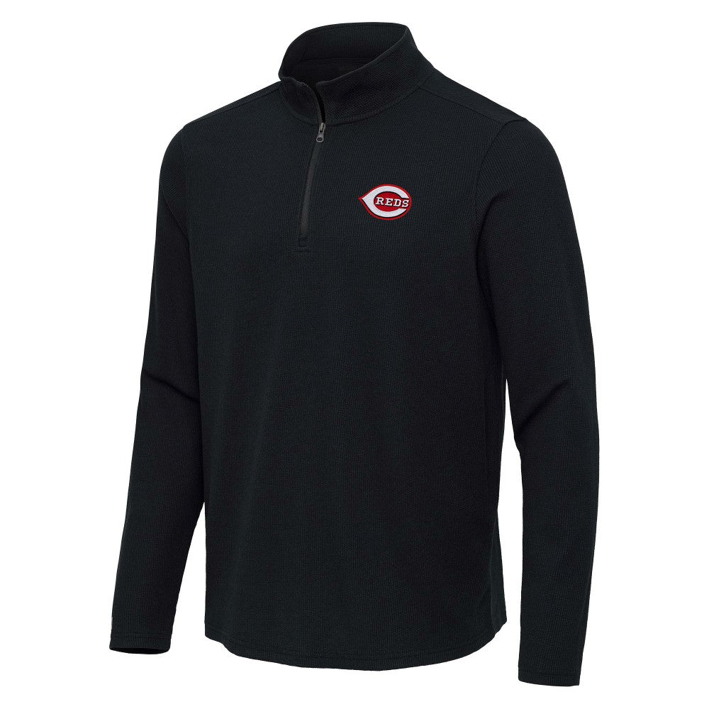 Cincinnati Reds Antigua Sync Tri-Blend Quarter-Zip Pullover - Heather Black Pullover