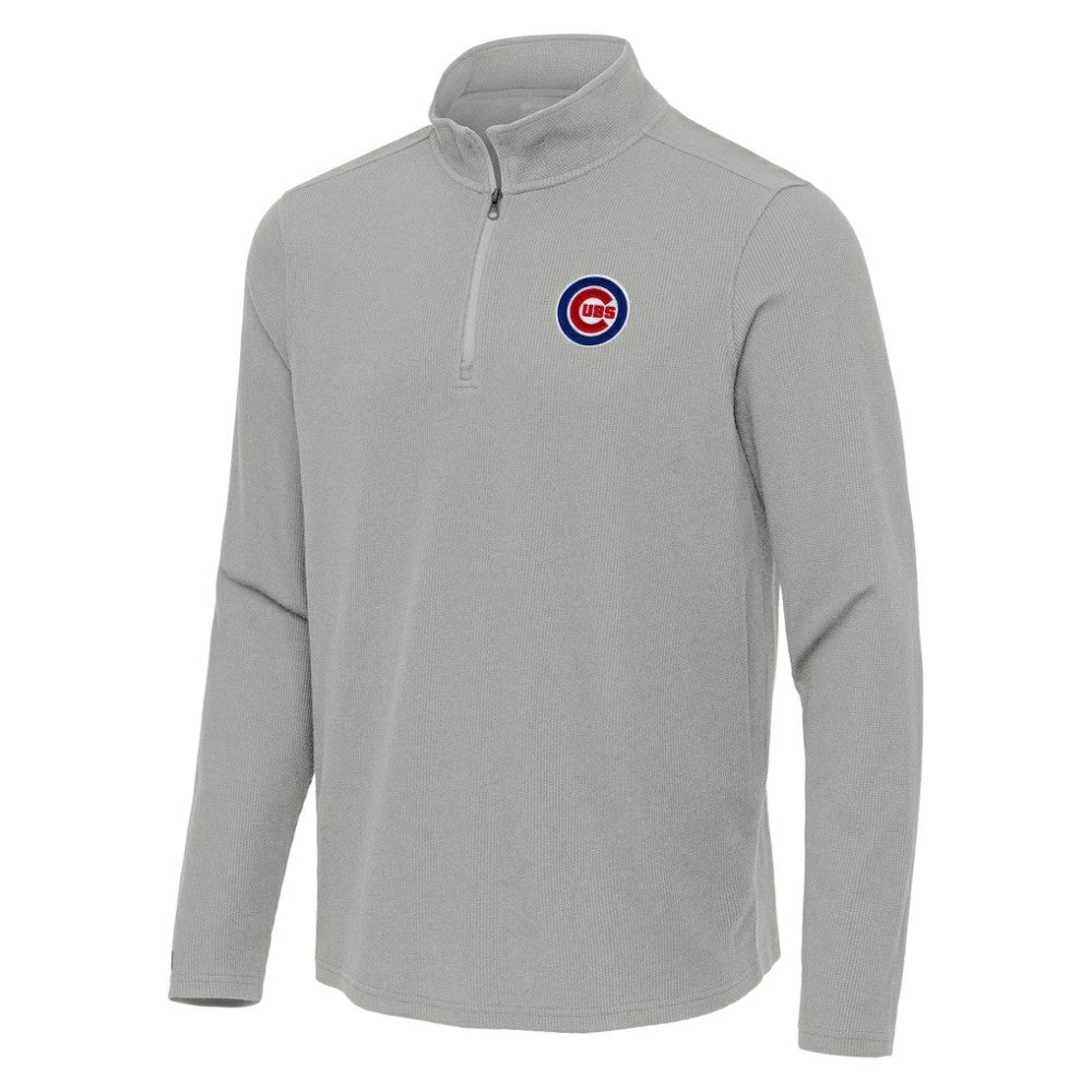 Chicago Cubs Antigua Sync Tri-Blend Quarter-Zip Pullover - Heather Gray Pullover