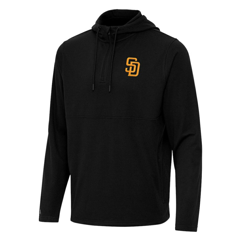 San Diego Padres Antigua Connected Quarter-Zip Pullover Hoodie - Black Hoodies