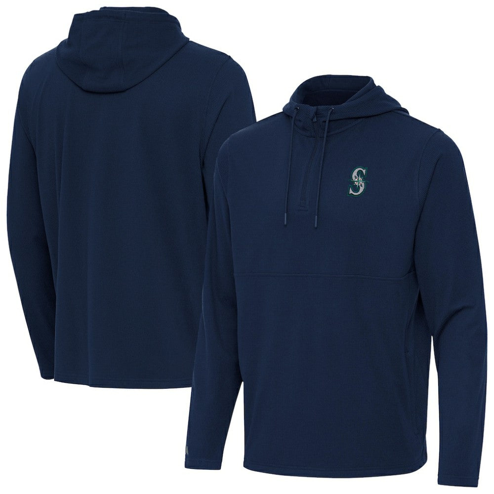 Seattle Mariners Antigua Connected Quarter-Zip Pullover Hoodie - Navy Hoodies