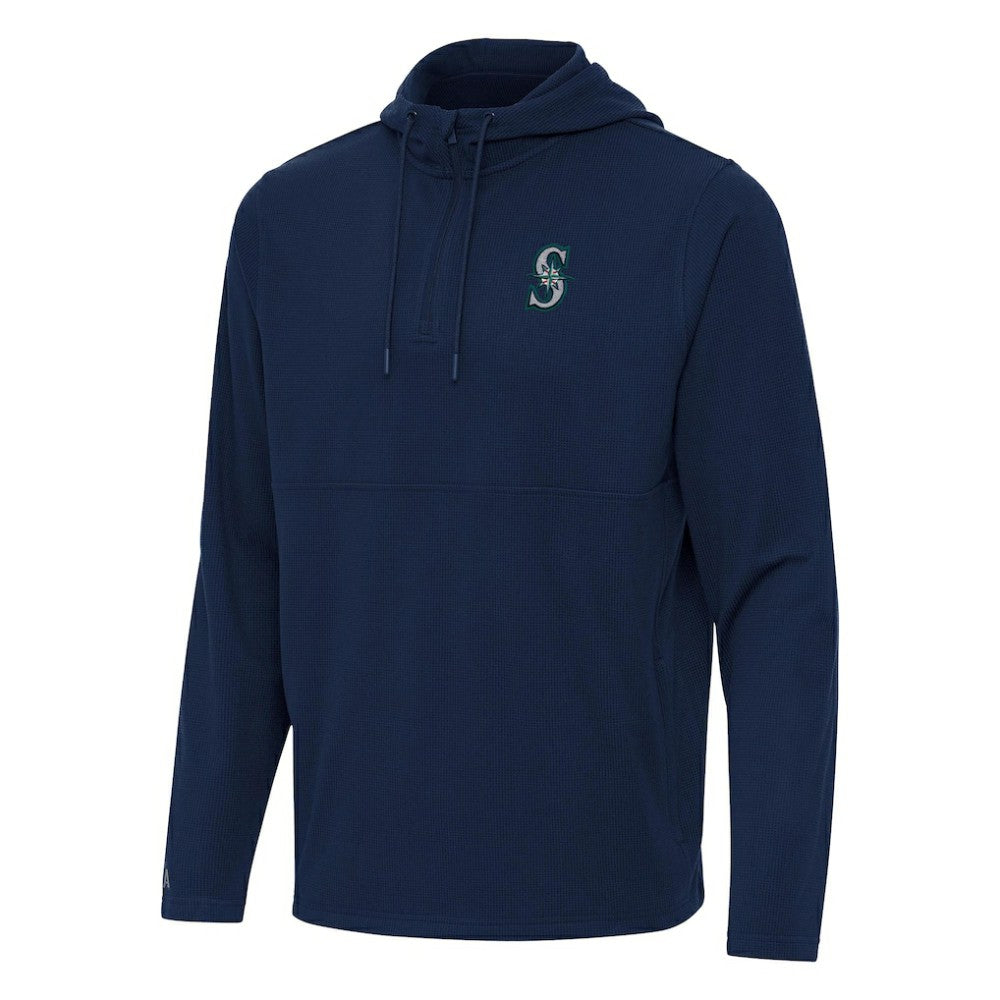 Seattle Mariners Antigua Connected Quarter-Zip Pullover Hoodie - Navy Hoodies