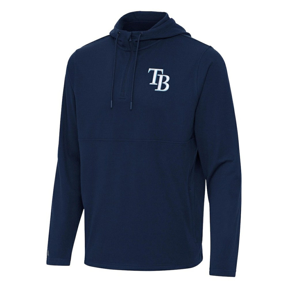 Tampa Bay Rays Antigua Connected Quarter-Zip Pullover Hoodie - Navy Hoodies