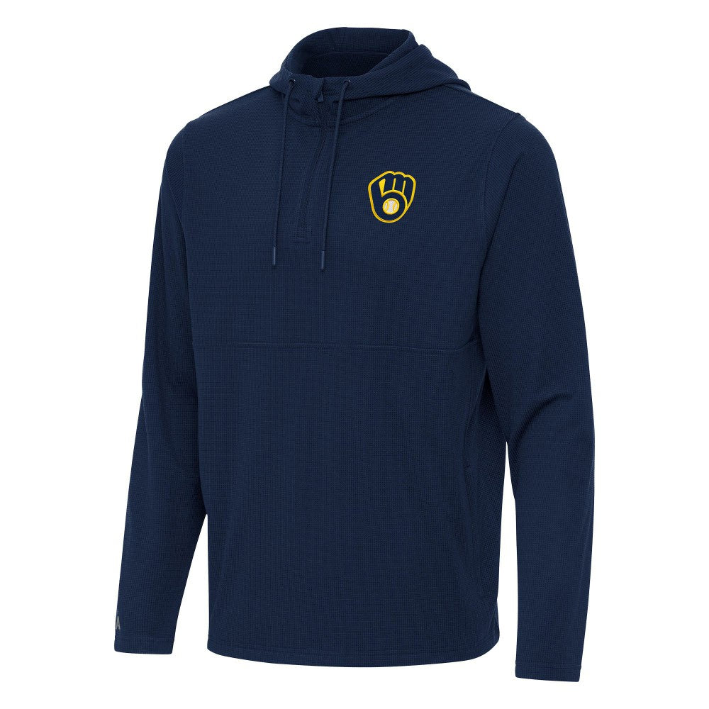 Milwaukee Brewers Antigua Connected Quarter-Zip Pullover Hoodie - Navy Hoodies