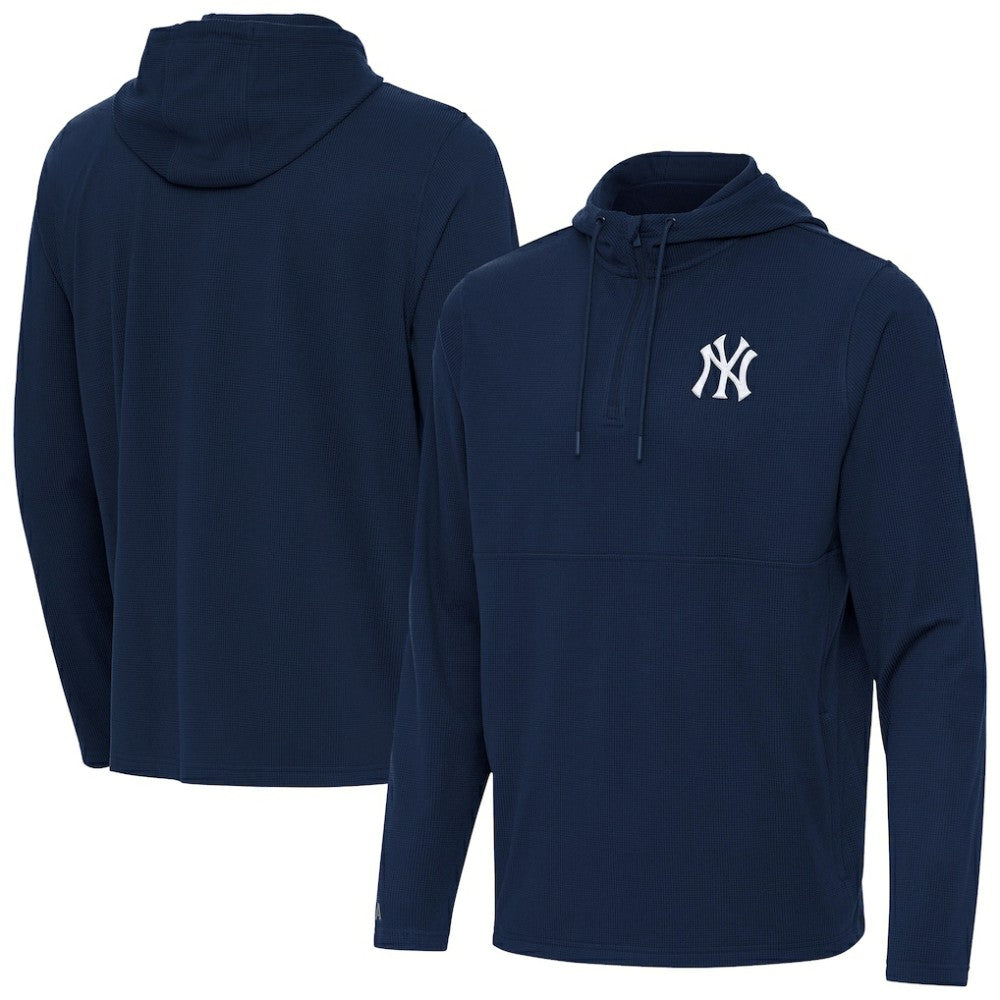 New York Yankees Antigua Connected Quarter-Zip Pullover Hoodie - Navy Hoodies