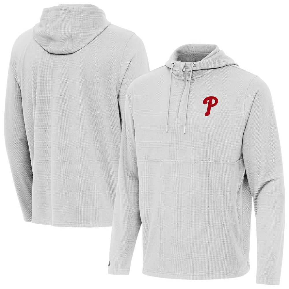 Philadelphia Phillies Antigua Connected Quarter-Zip Pullover Hoodie - Gray Hoodies