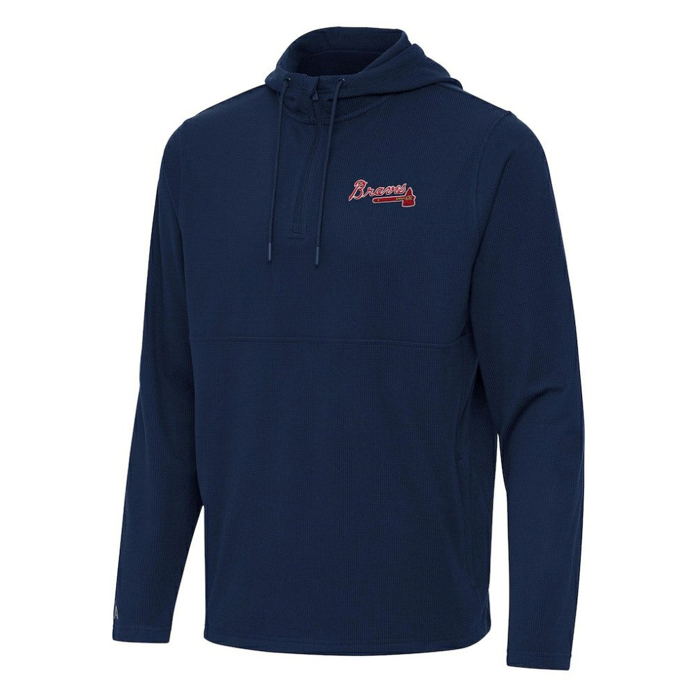 Atlanta Braves Antigua Connected Quarter-Zip Pullover Hoodie - Navy Hoodies