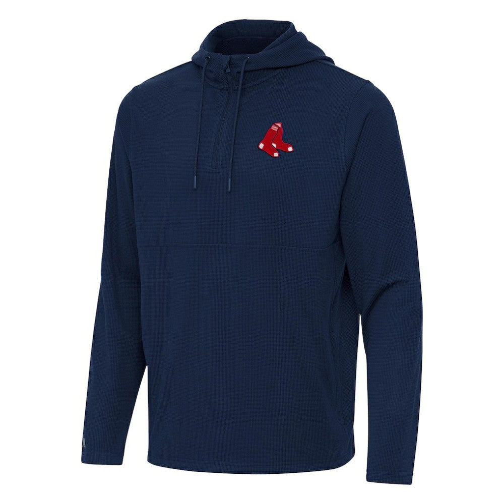 Boston Red Sox Antigua Connected Quarter-Zip Pullover Hoodie - Navy Hoodies