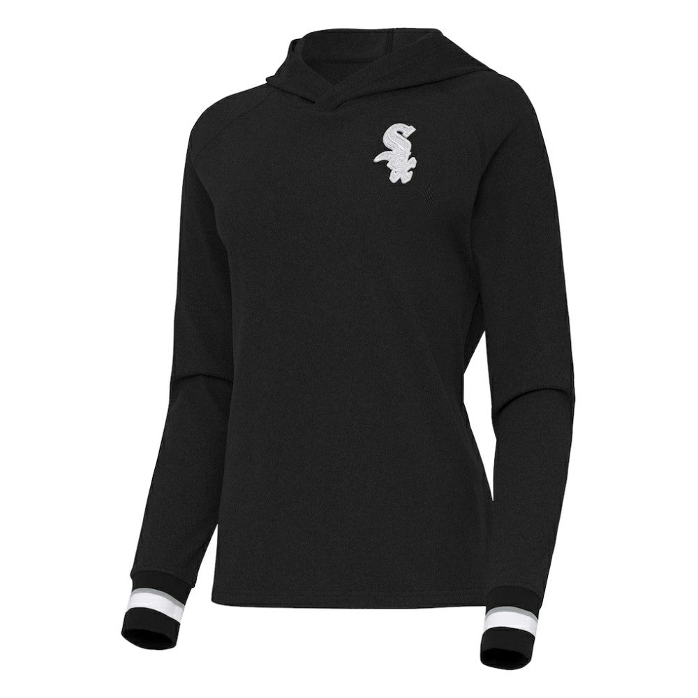 Chicago White Sox Antigua Women's Trek Pullover Hoodie - Black Hoodies