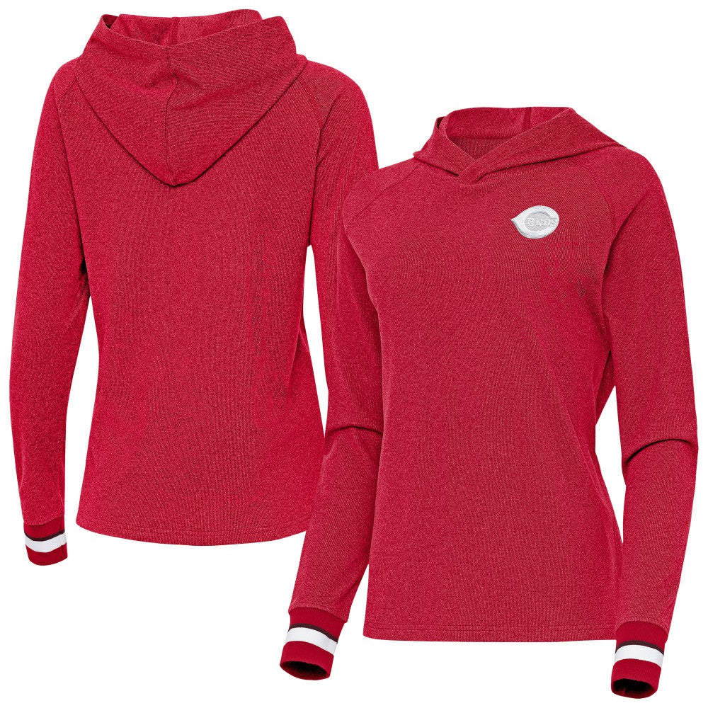 Cincinnati Reds Antigua Women's Trek Pullover Hoodie - Red Hoodies