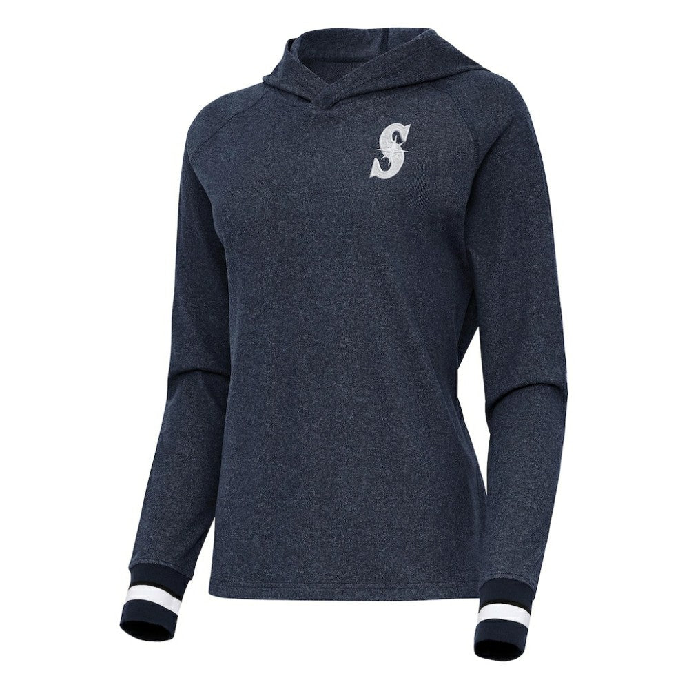 Seattle Mariners Antigua Women's Trek Pullover Hoodie - Heather Navy Hoodies