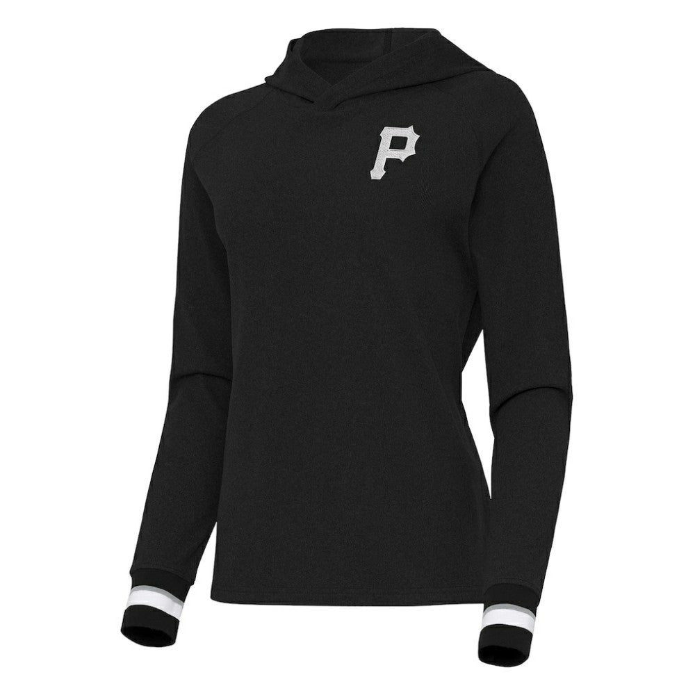 Pittsburgh Pirates Antigua Women's Trek Pullover Hoodie - Black Hoodies