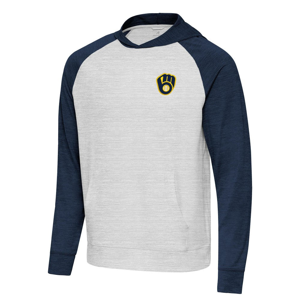 Milwaukee Brewers Antigua Urgent Pullover Hoodie - Heather Navy/Gray Hoodies