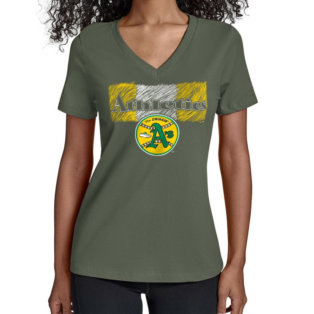 Athletics Starter Women's Team Color Shading V-Neck T-Shirt - Green T-shirts