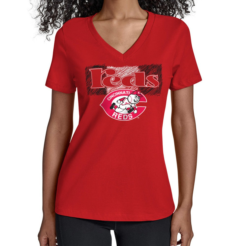 Cincinnati Reds Starter Women's Team Color Shading V-Neck T-Shirt - Red T-shirts