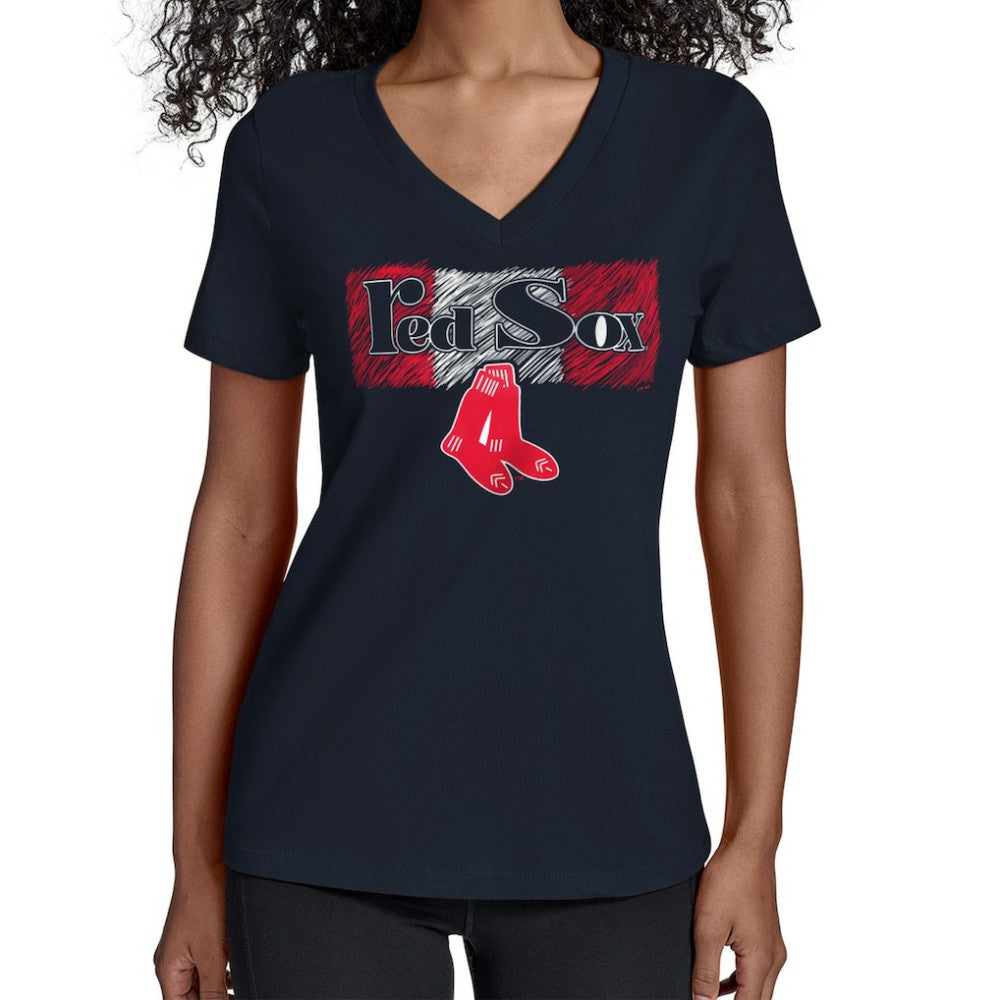 Boston Red Sox Starter Women's Team Color Shading V-Neck T-Shirt - Navy T-shirts
