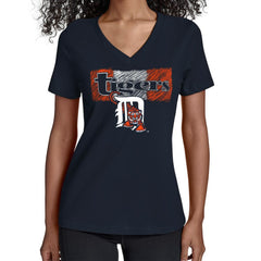 Detroit Tigers Starter Women's Team Color Shading V-Neck T-Shirt - Navy T-shirts