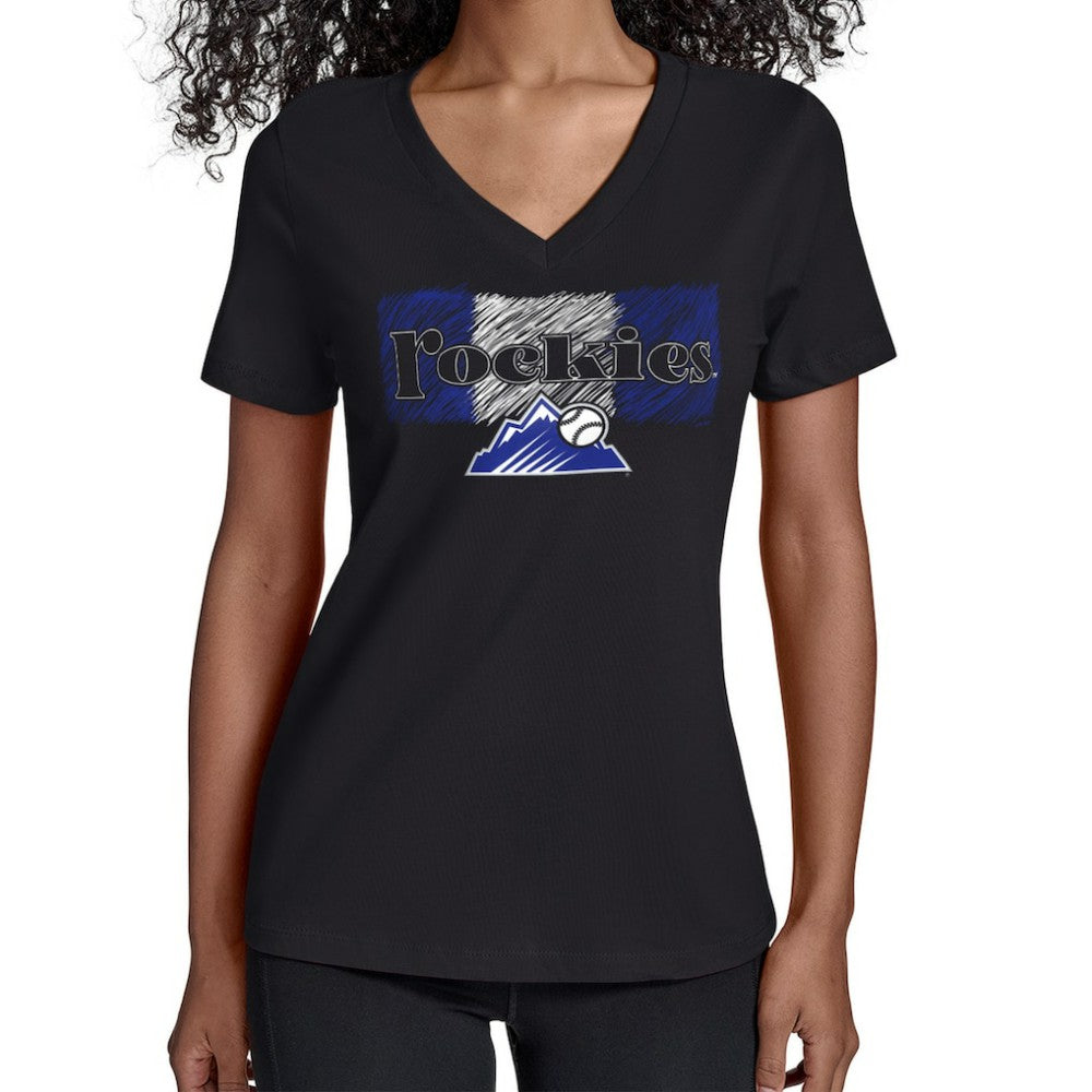 Colorado Rockies Starter Women's Team Color Shading V-Neck T-Shirt - Black T-shirts