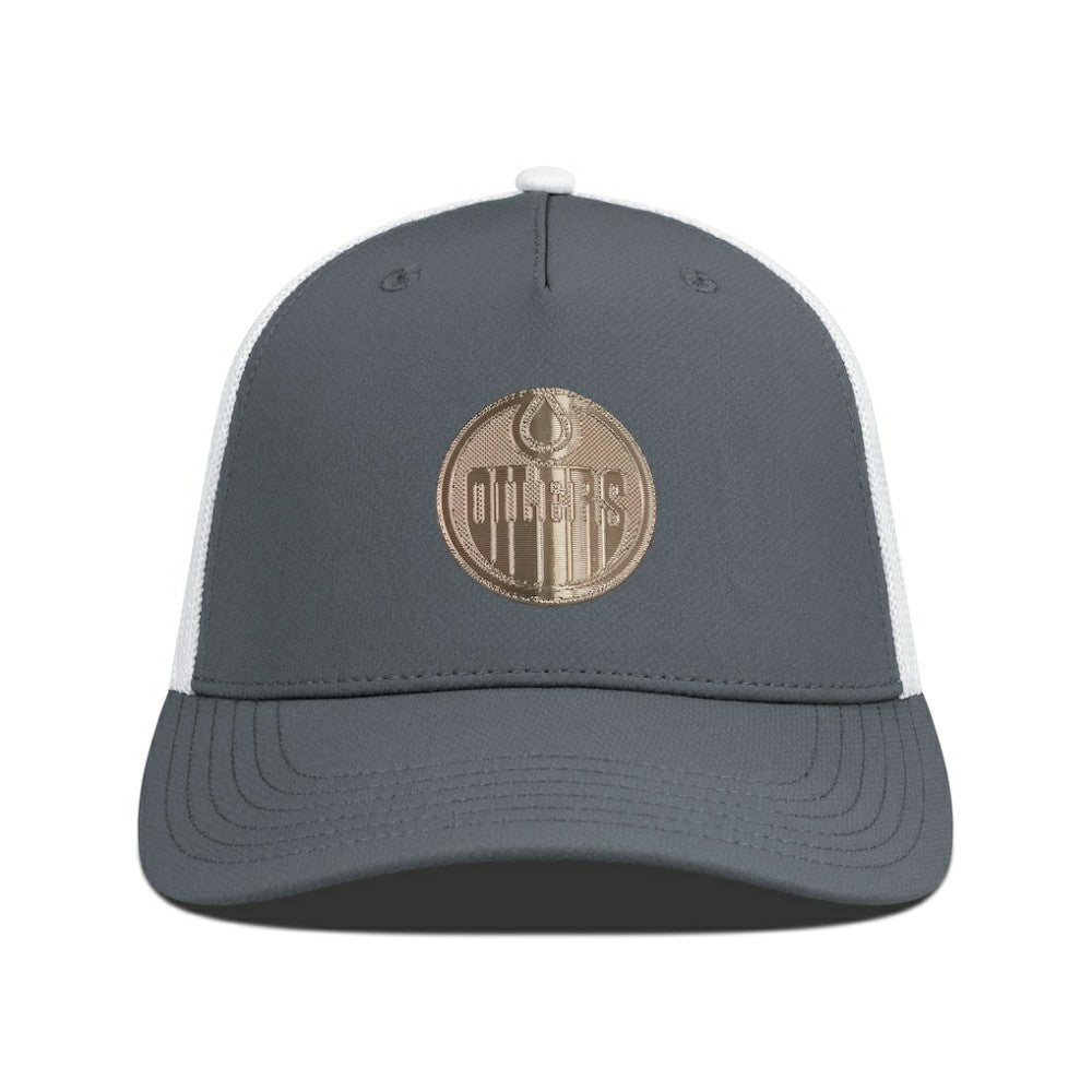 NHL Edmonton Oilers Levelwear Signal Copper Insignia Trucker Adjustable Hat - Charcoal/White