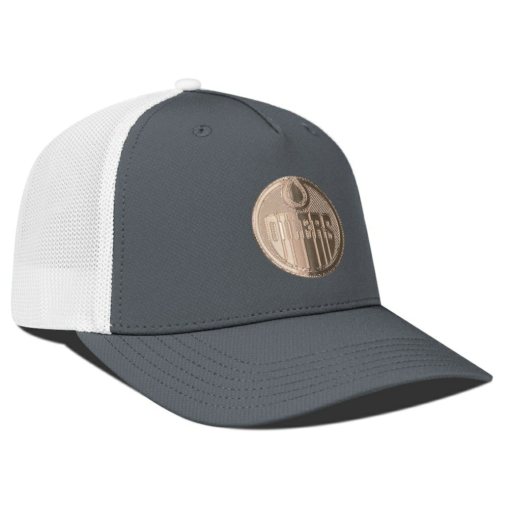 NHL Edmonton Oilers Levelwear Signal Copper Insignia Trucker Adjustable Hat - Charcoal/White