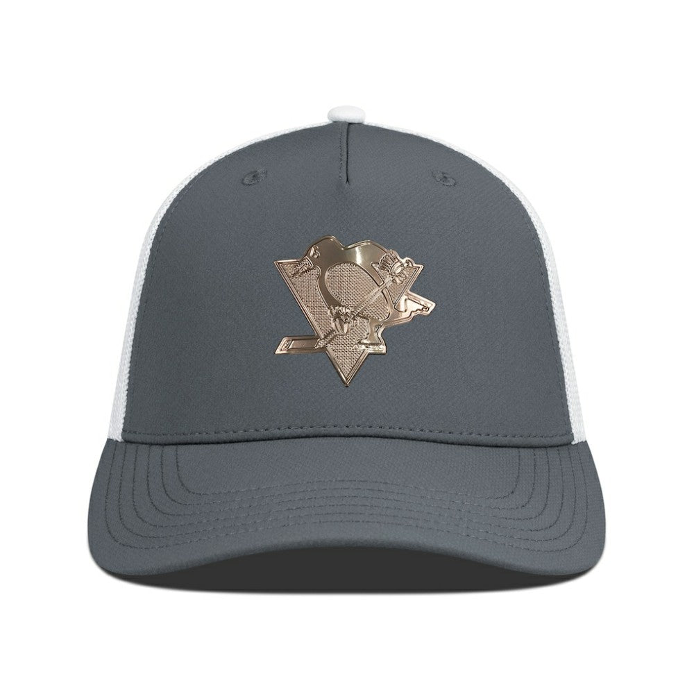 NHL Pittsburgh Penguins Levelwear Signal Copper Insignia Trucker Adjustable Hat - Charcoal/White