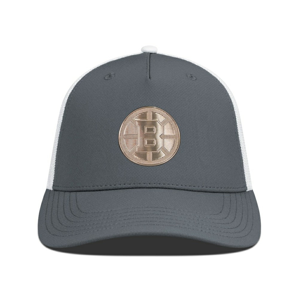 NHL Boston Bruins Levelwear Signal Copper Insignia Trucker Adjustable Hat - Charcoal/White