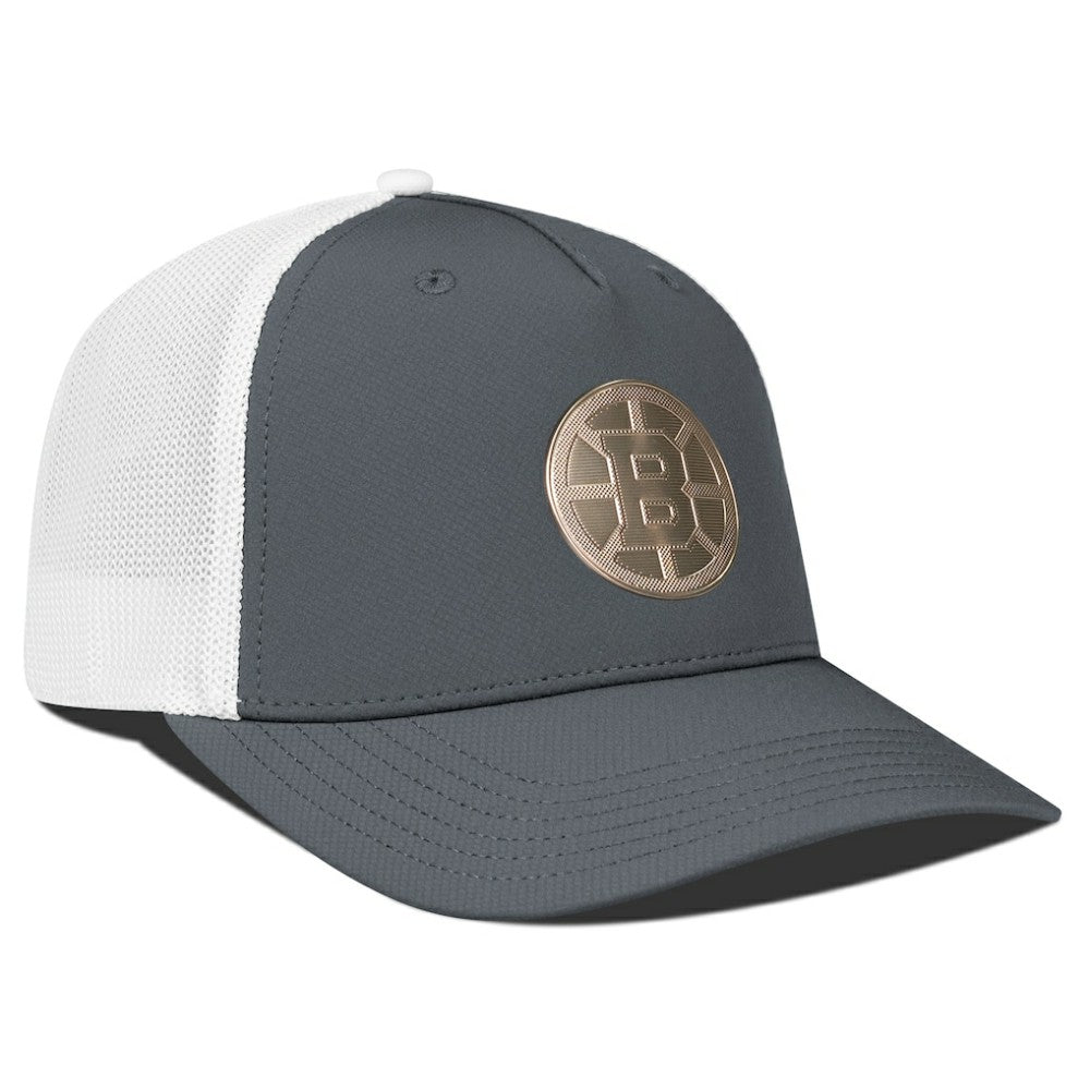 NHL Boston Bruins Levelwear Signal Copper Insignia Trucker Adjustable Hat - Charcoal/White