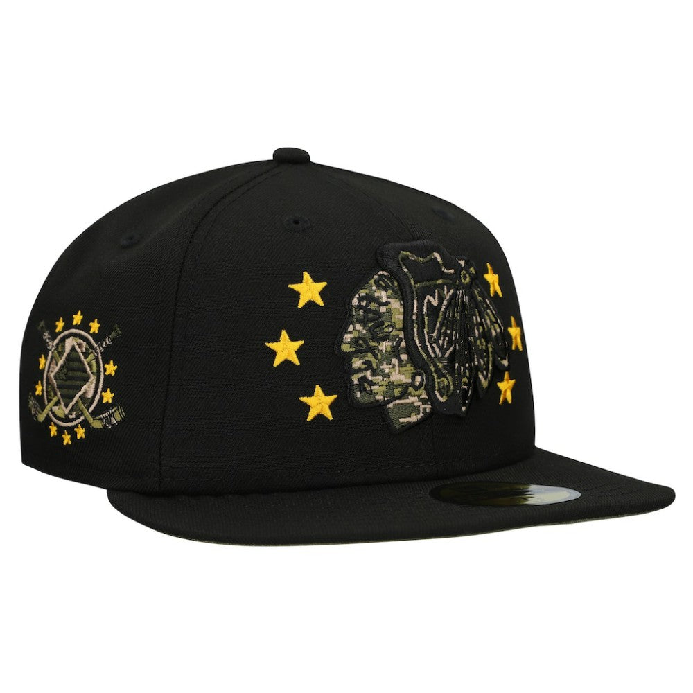 NHL Chicago Blackhawks New Era Military Appreciation Digital Camo Stars 59FIFTY Fitted Hat - Black