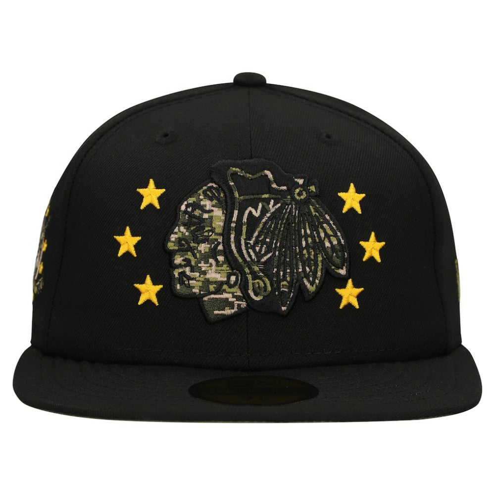 NHL Chicago Blackhawks New Era Military Appreciation Digital Camo Stars 59FIFTY Fitted Hat - Black