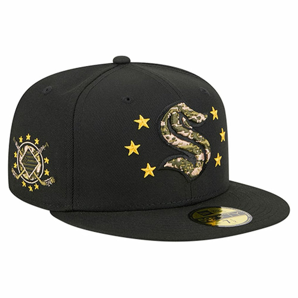 NHL Seattle Kraken New Era Military Appreciation Digital Camo Stars 59FIFTY Fitted Hat - Black