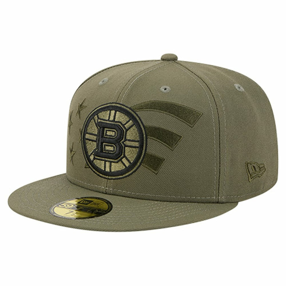 NHL Boston Bruins New Era Military Appreciation Flag 59FIFTY Fitted Hat - Olive