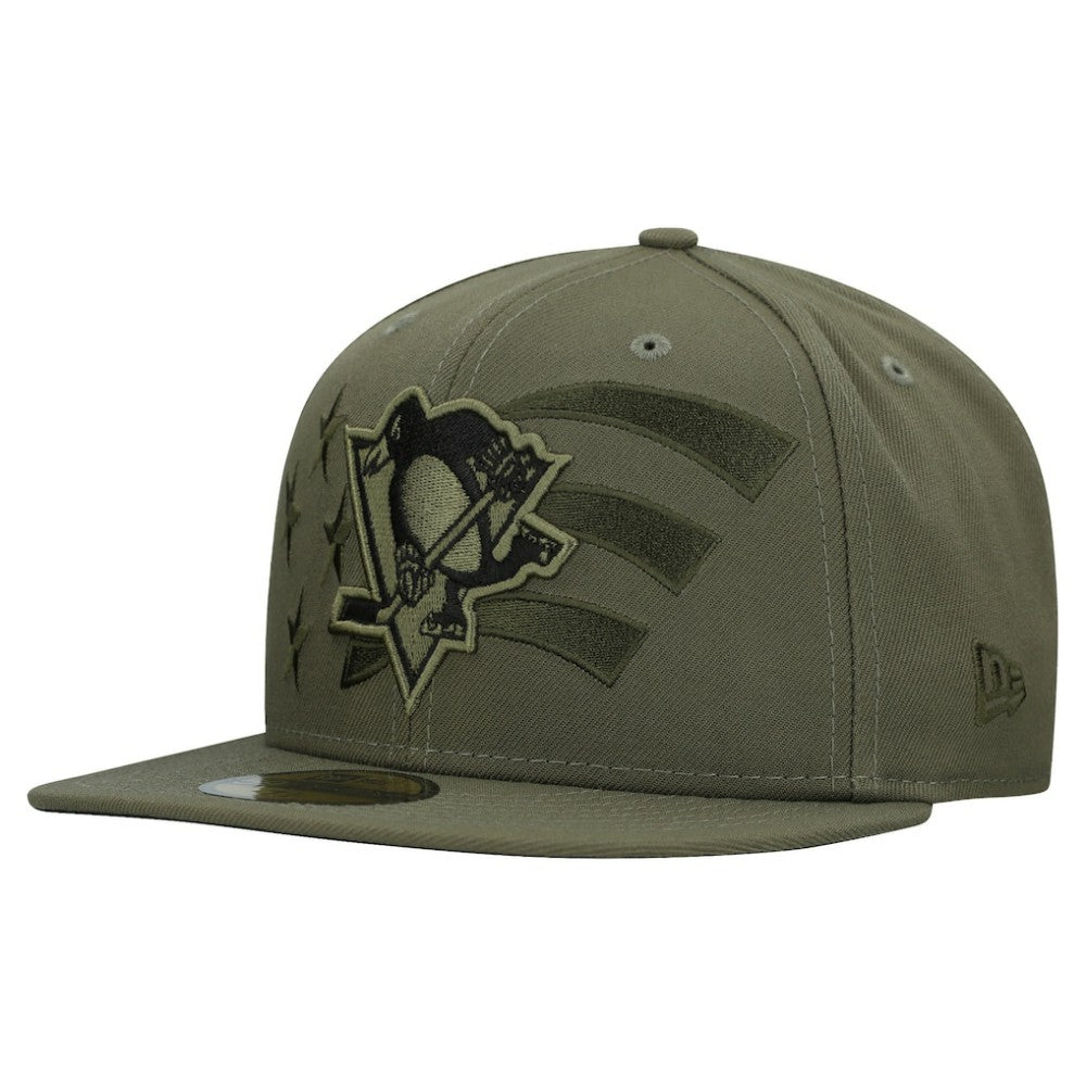 NHL Pittsburgh Penguins New Era Military Appreciation Flag 59FIFTY Fitted Hat - Olive
