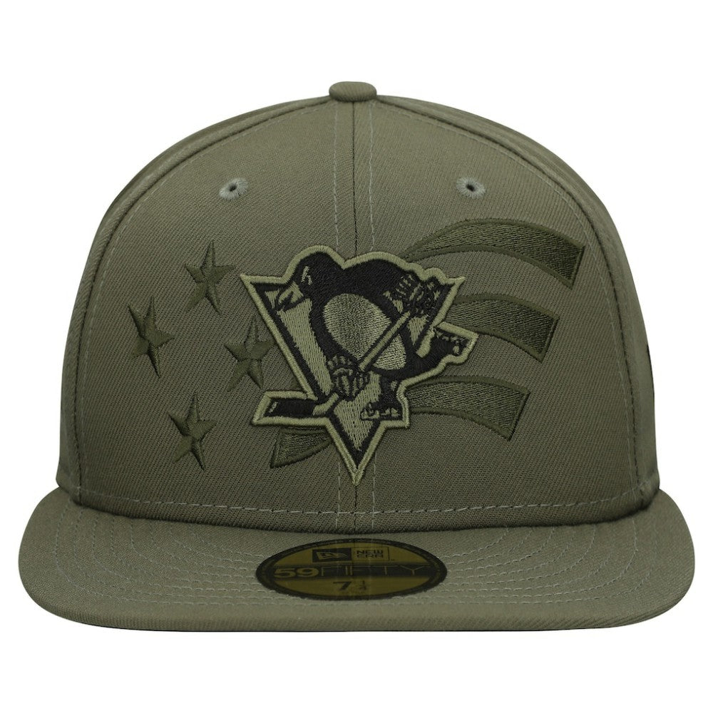 NHL Pittsburgh Penguins New Era Military Appreciation Flag 59FIFTY Fitted Hat - Olive