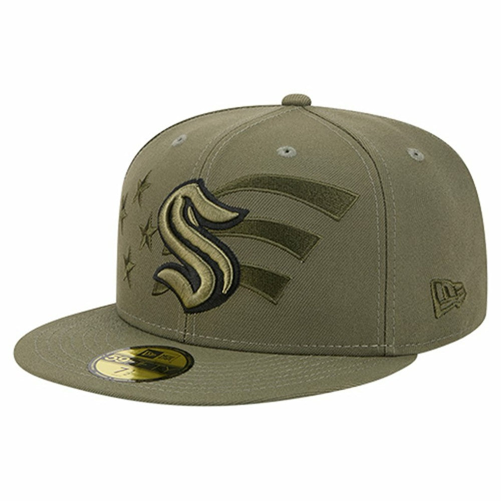 NHL Seattle Kraken New Era Military Appreciation Flag 59FIFTY Fitted Hat - Olive