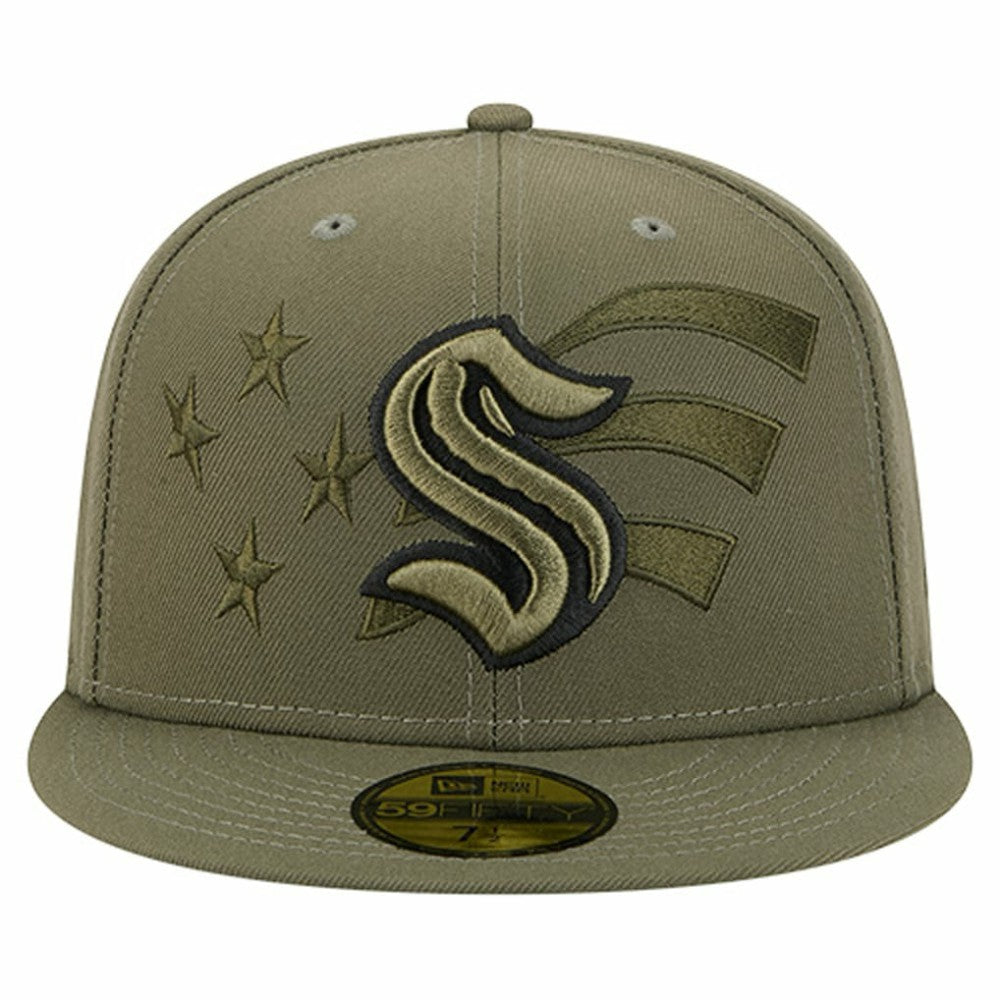 NHL Seattle Kraken New Era Military Appreciation Flag 59FIFTY Fitted Hat - Olive