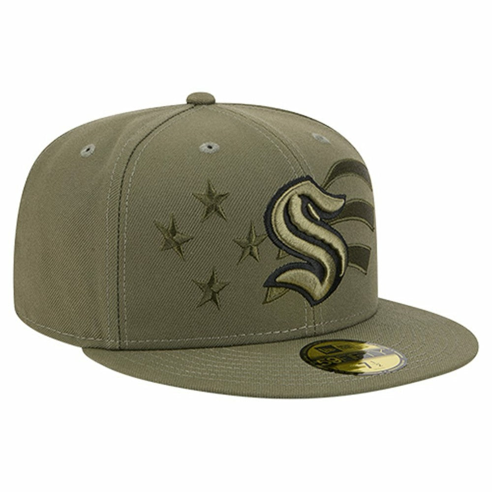 NHL Seattle Kraken New Era Military Appreciation Flag 59FIFTY Fitted Hat - Olive
