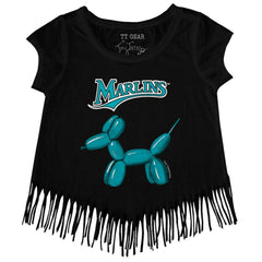 Miami Marlins Tiny Turnip Girls Youth Balloon Dog Fringe T-Shirt - Black T-shirts