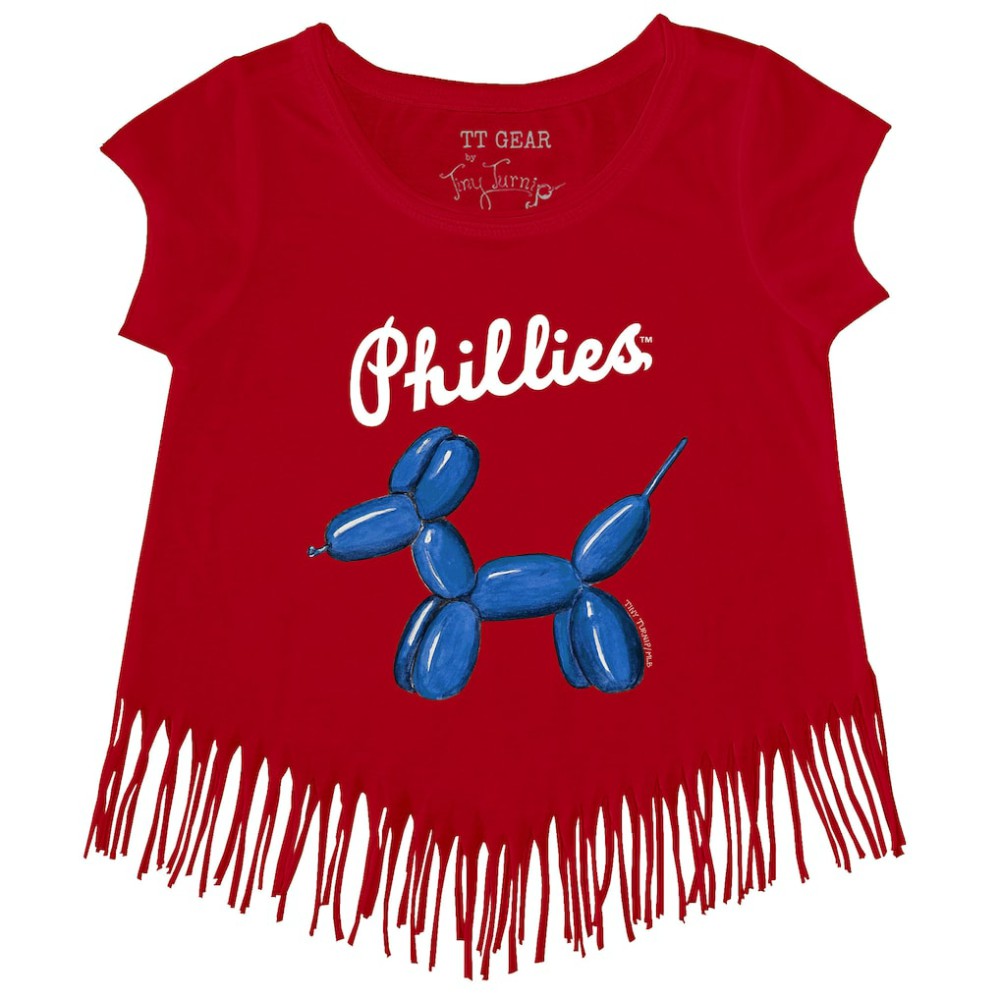 Philadelphia Phillies Tiny Turnip Girls Youth Balloon Dog Fringe T-Shirt - Red T-shirts