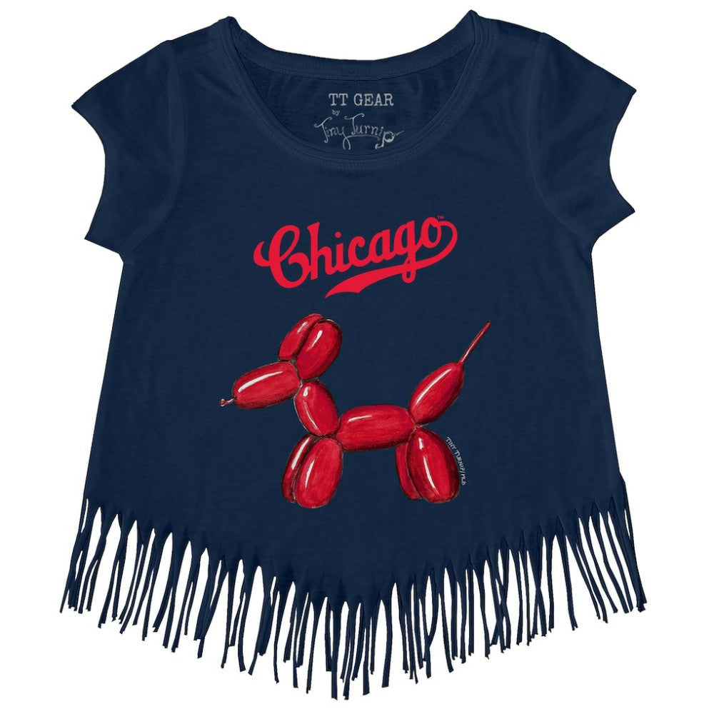 Chicago Cubs Tiny Turnip Girls Youth Balloon Dog Fringe T-Shirt - Navy T-shirts