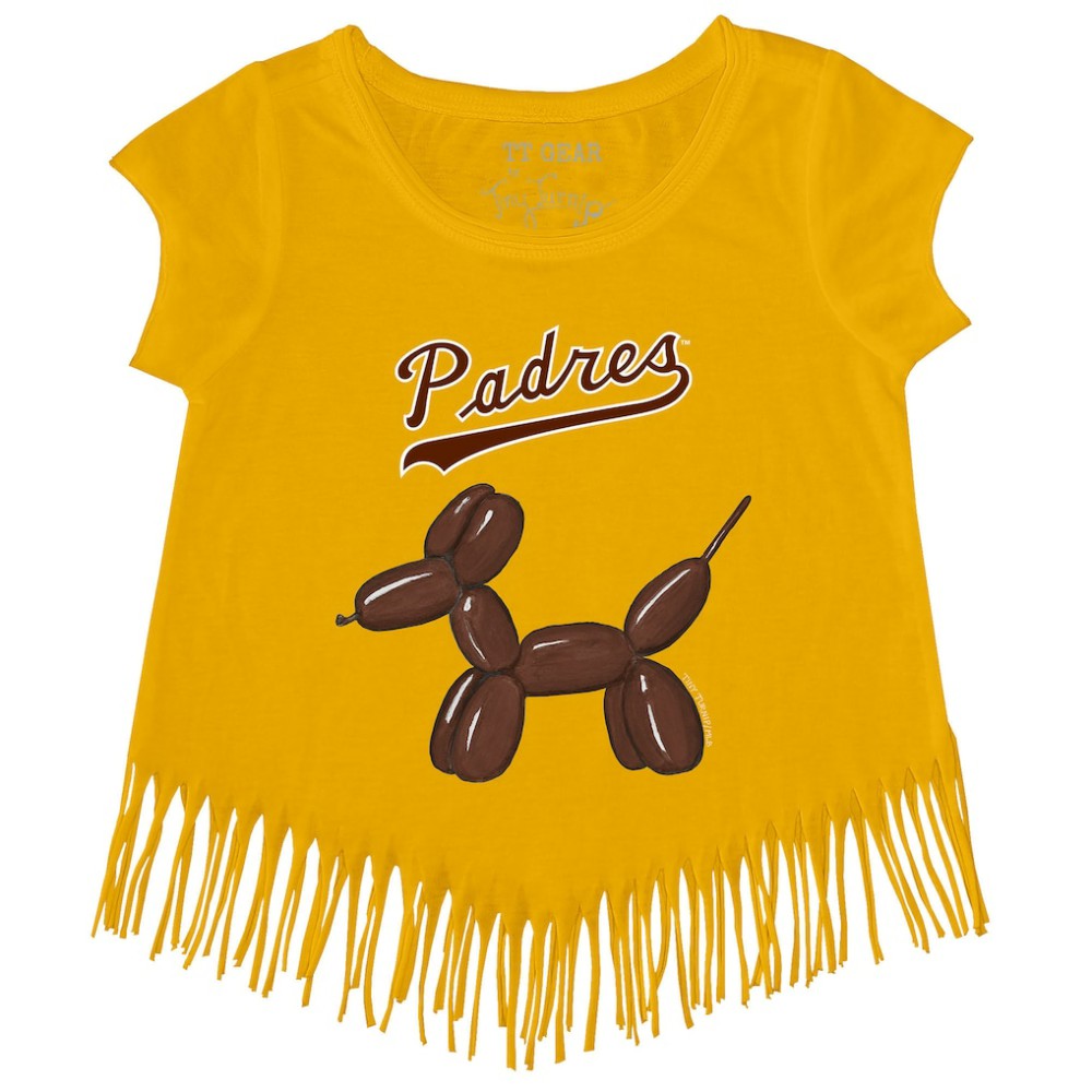 San Diego Padres Tiny Turnip Girls Youth Balloon Dog Fringe T-Shirt - Gold T-shirts