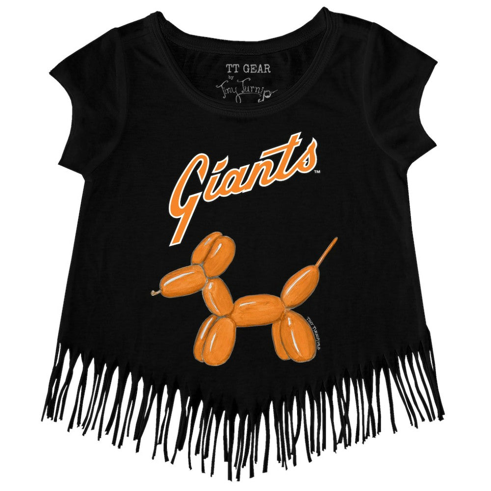 San Francisco Giants Tiny Turnip Girls Youth Balloon Dog Fringe T-Shirt - Black T-shirts