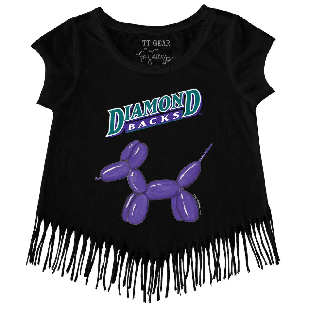 Arizona Diamondbacks Tiny Turnip Girls Youth Balloon Dog Fringe T-Shirt - Black T-shirts