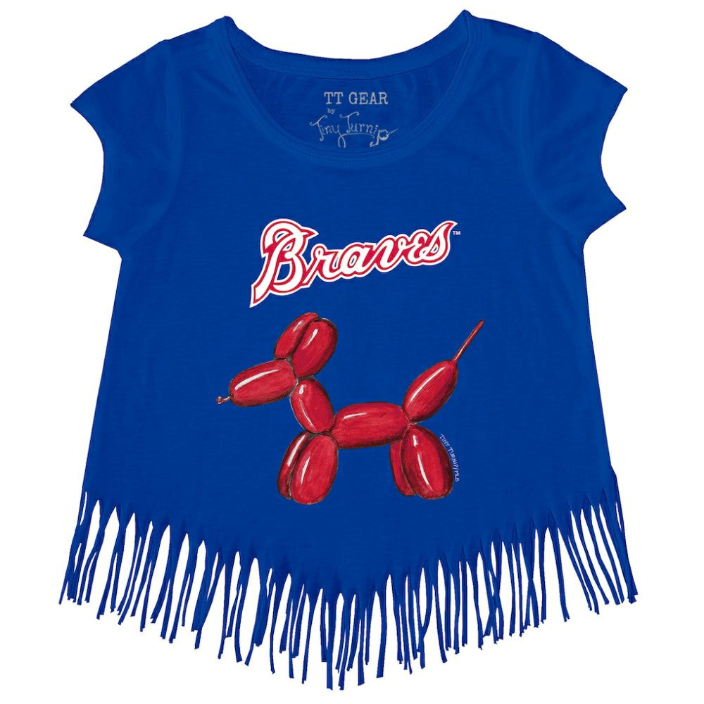 Atlanta Braves Tiny Turnip Girls Youth Balloon Dog Fringe T-Shirt - Royal T-shirts