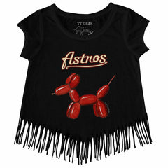Houston Astros Tiny Turnip Girls Youth Balloon Dog Fringe T-Shirt - Black T-shirts