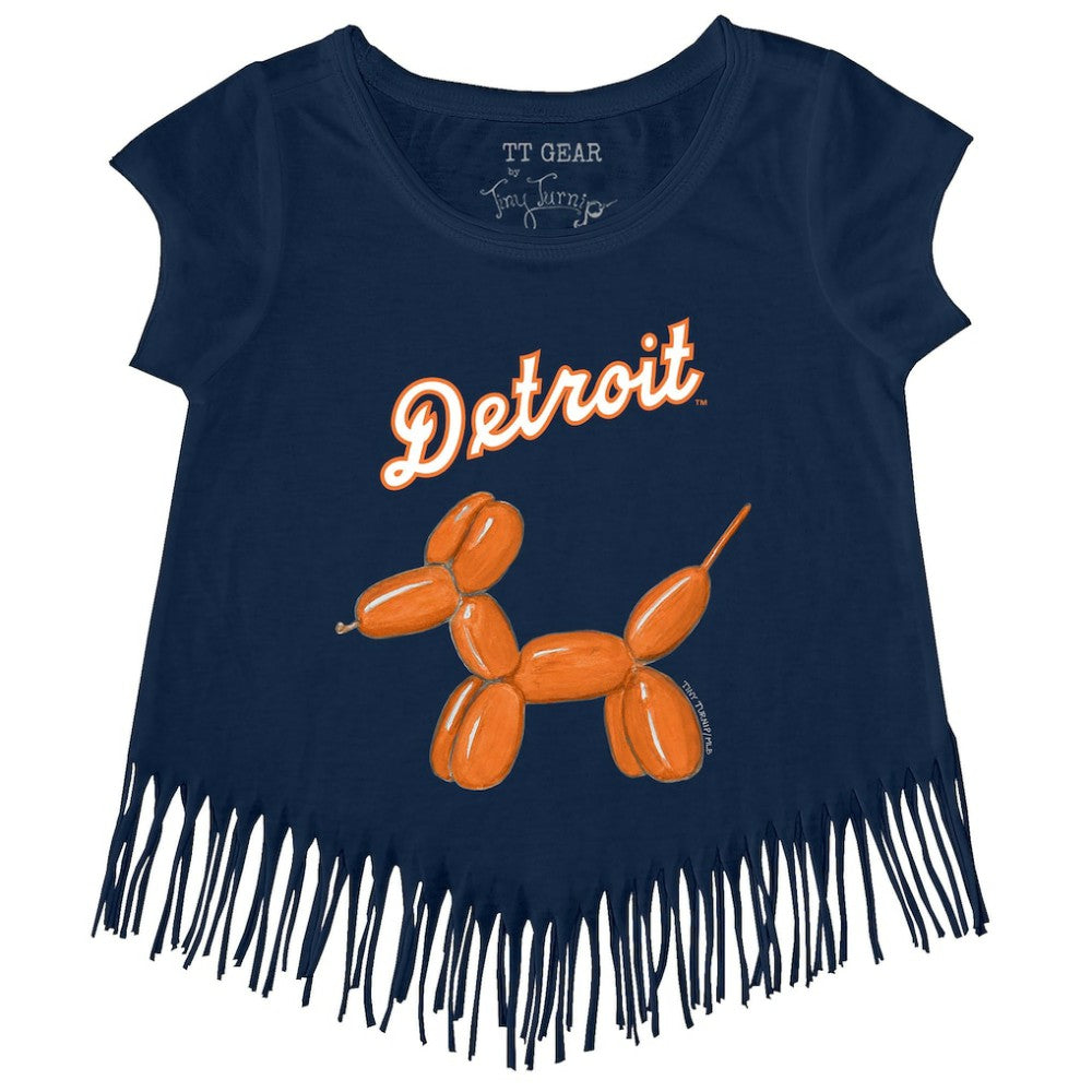Detroit Tigers Tiny Turnip Girls Youth Balloon Dog Fringe T-Shirt - Navy T-shirts