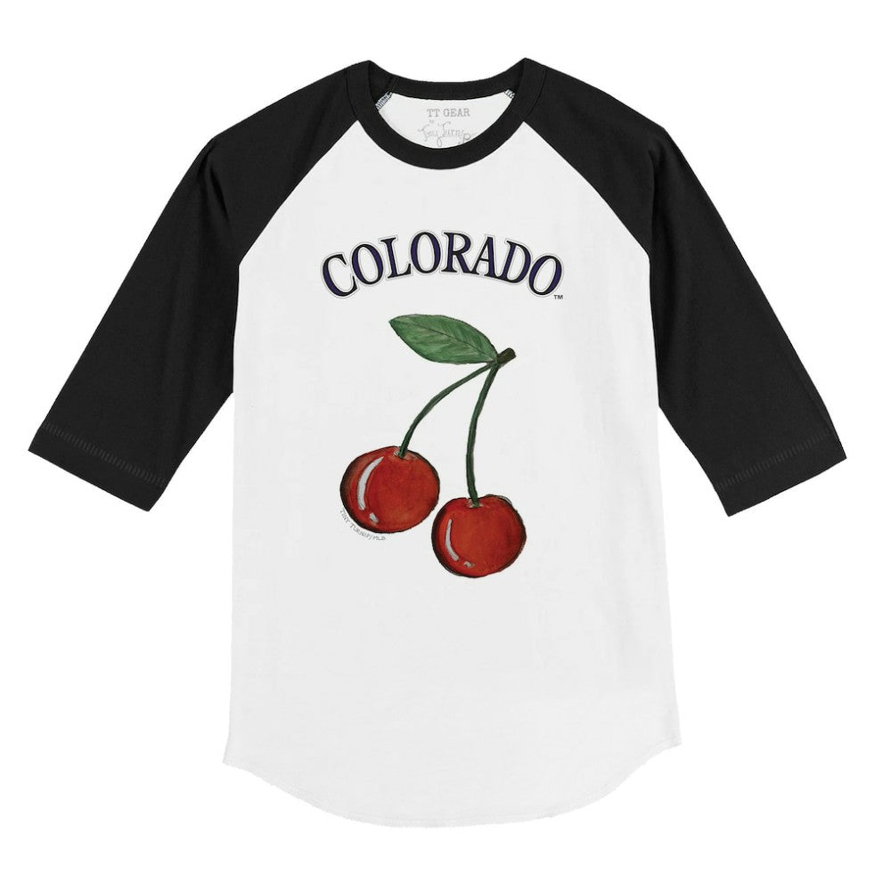 Colorado Rockies Tiny Turnip Youth Cherries 3/4-Sleeve Raglan Baseball T-Shirt - White T-shirts