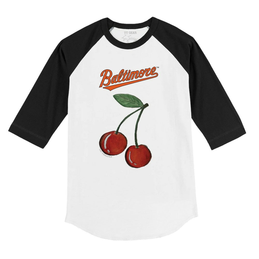 Baltimore Orioles Tiny Turnip Youth Cherries 3/4-Sleeve Raglan Baseball T-Shirt - White T-shirts