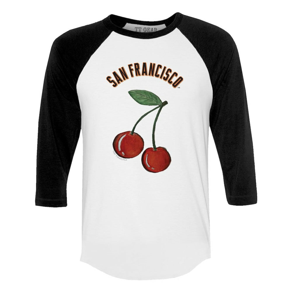 San Francisco Giants Tiny Turnip Women's Cherries 3/4-Sleeve Raglan Baseball T-Shirt - White T-shirts