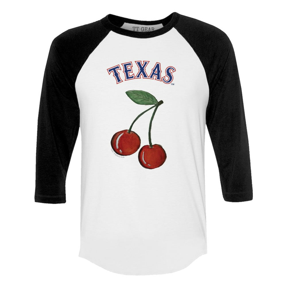 Texas Rangers Tiny Turnip Women's Cherries 3/4-Sleeve Raglan Baseball T-Shirt - White T-shirts