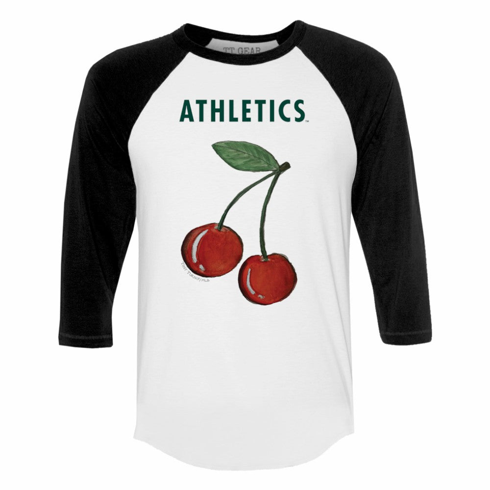 Athletics Tiny Turnip Women's Cherries 3/4-Sleeve Raglan Baseball T-Shirt - White T-shirts