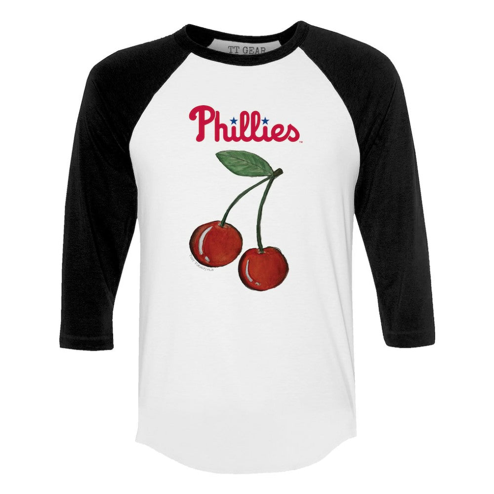 Philadelphia Phillies Tiny Turnip Women's Cherries 3/4-Sleeve Raglan Baseball T-Shirt - White T-shirts
